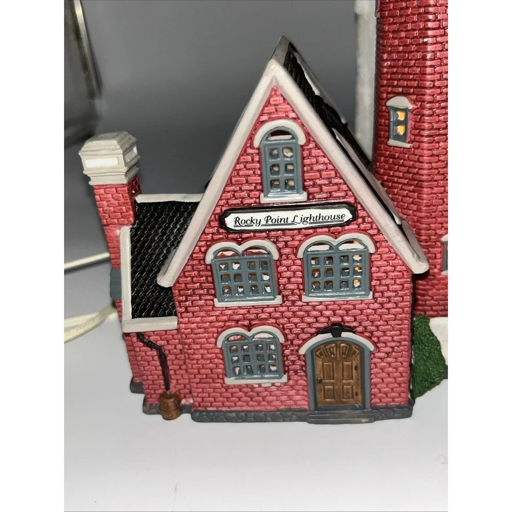 Lemax 1997 Rocky Point Lighthouse Plymouth Corners #75245 Twin Bulbs 1 Flashing